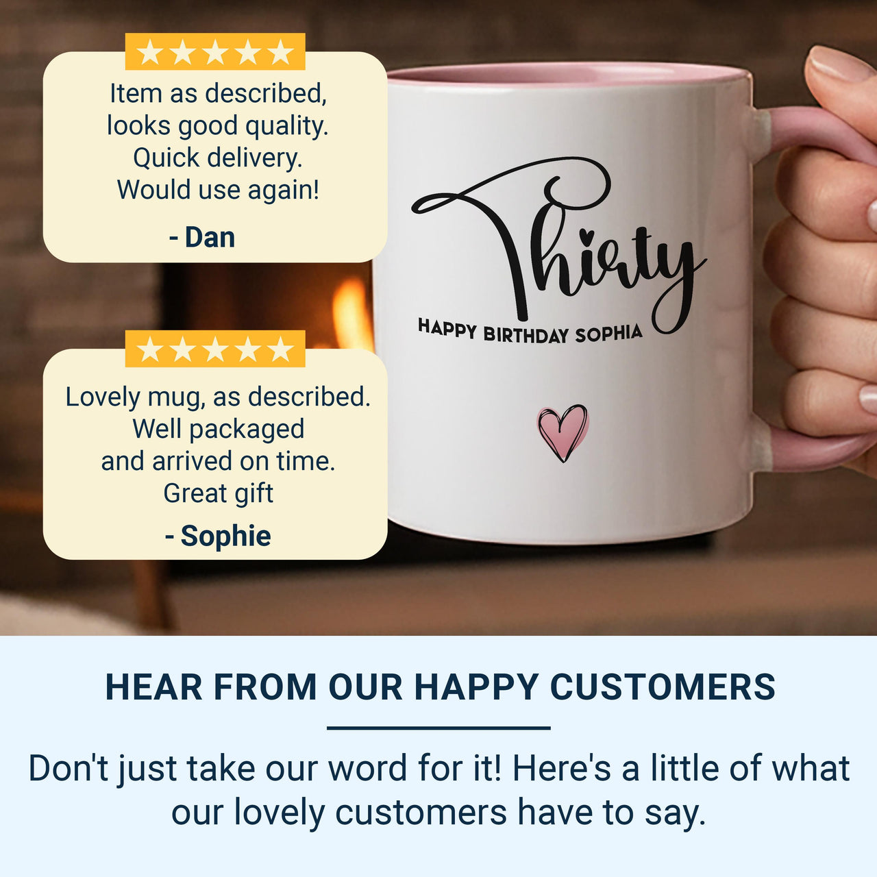30th Birthday Mug – Personalised Name “Thirty Happy Birthday” Gift with Heart Design – Milestone Keepsake