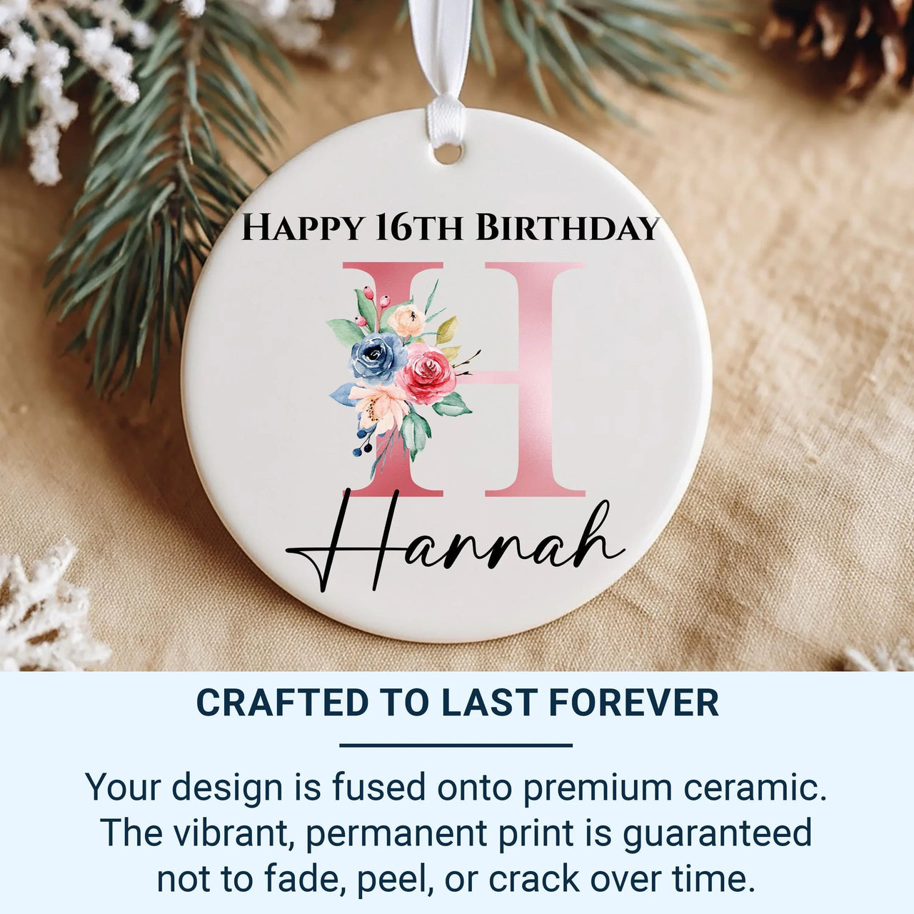 Sweet 16 Birthday Ornament - Floral Letter Keepsake with Name for Milestone