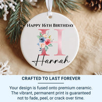 Sweet 16 Birthday Ornament - Floral Letter Keepsake with Name for Milestone