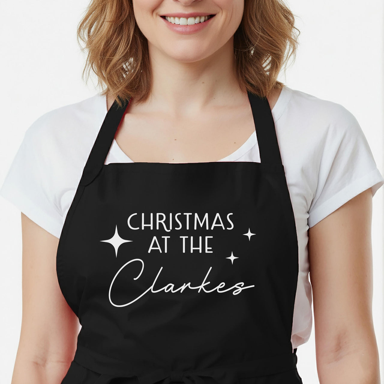 Personalised Christmas Apron – Custom Family Name | Adjustable Kitchen Apron Gift