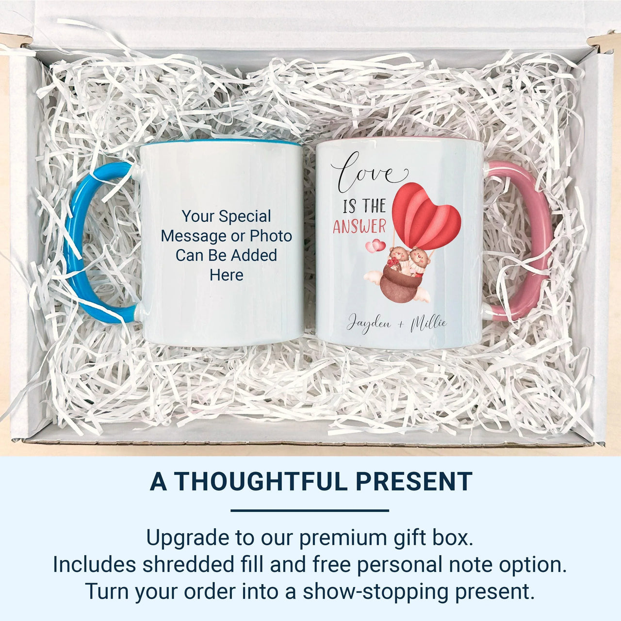 Personalised Couple Mug – Romantic Anniversary Gift with Teddy Bears Heart Balloon Design