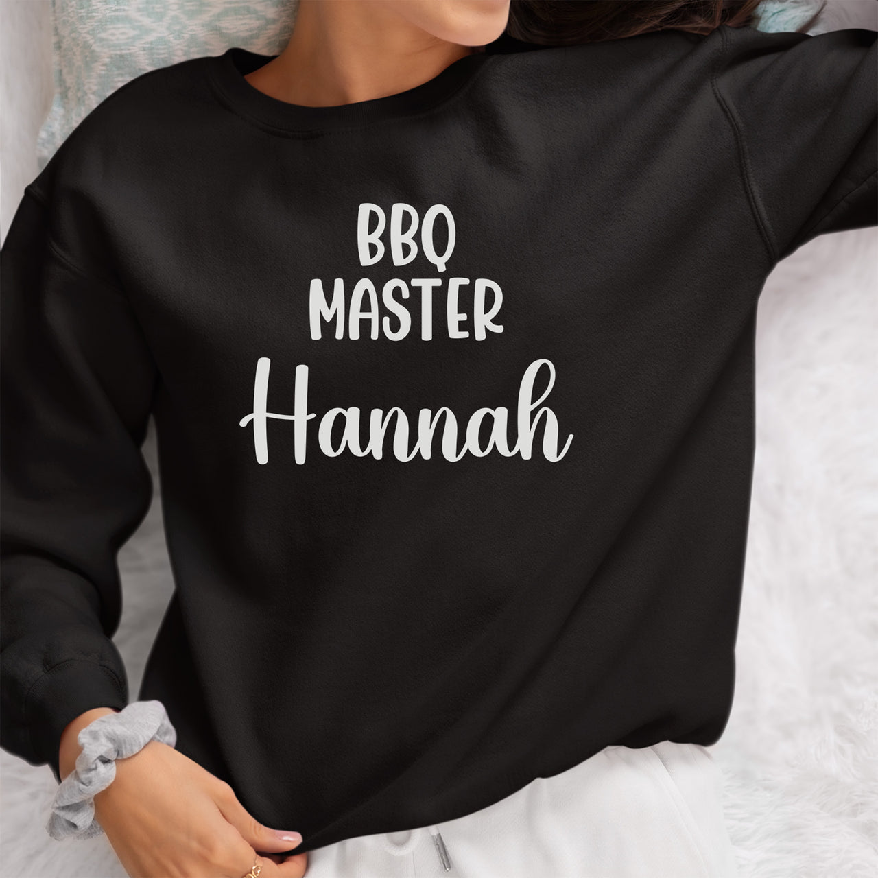 BBQ Masterchef Iron-On Transfer - Personalised Name Design shown on a sweatshirt