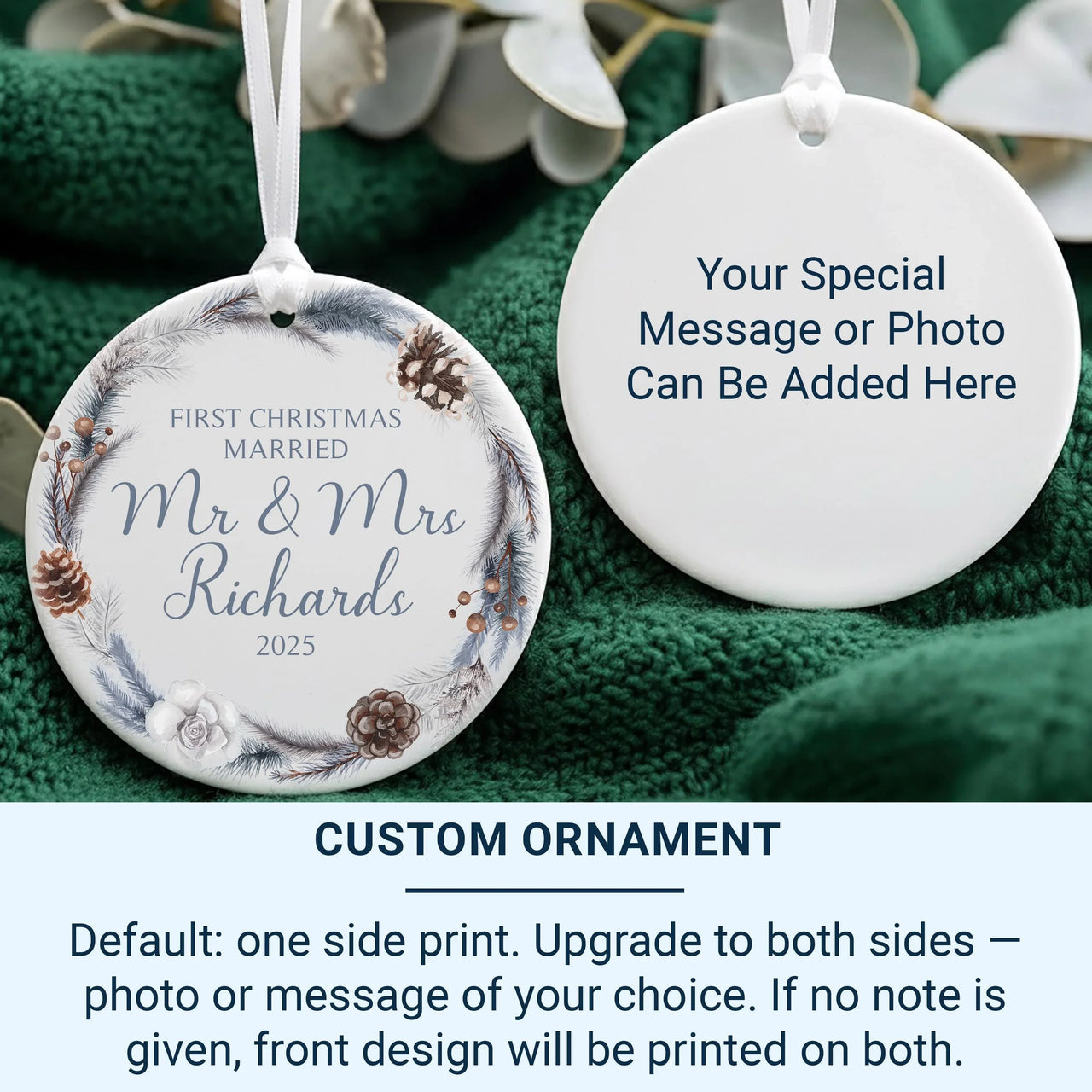 First Christmas Married Personalised Ornament | Just Married Keepsake | Custom Mr and Mrs Bauble | Round Christmas Decoration | Couple Gift