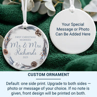 First Christmas Married Personalised Ornament | Just Married Keepsake | Custom Mr and Mrs Bauble | Round Christmas Decoration | Couple Gift