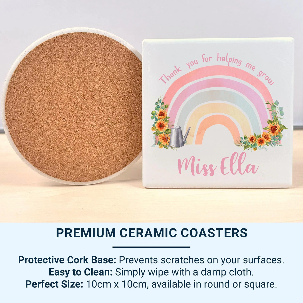 Thank You Teacher Mug – Personalised Rainbow & Sunflower Gift With Name