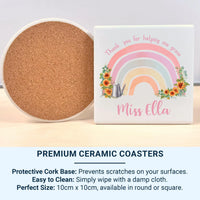 Thank You Teacher Mug – Personalised Rainbow & Sunflower Gift With Name