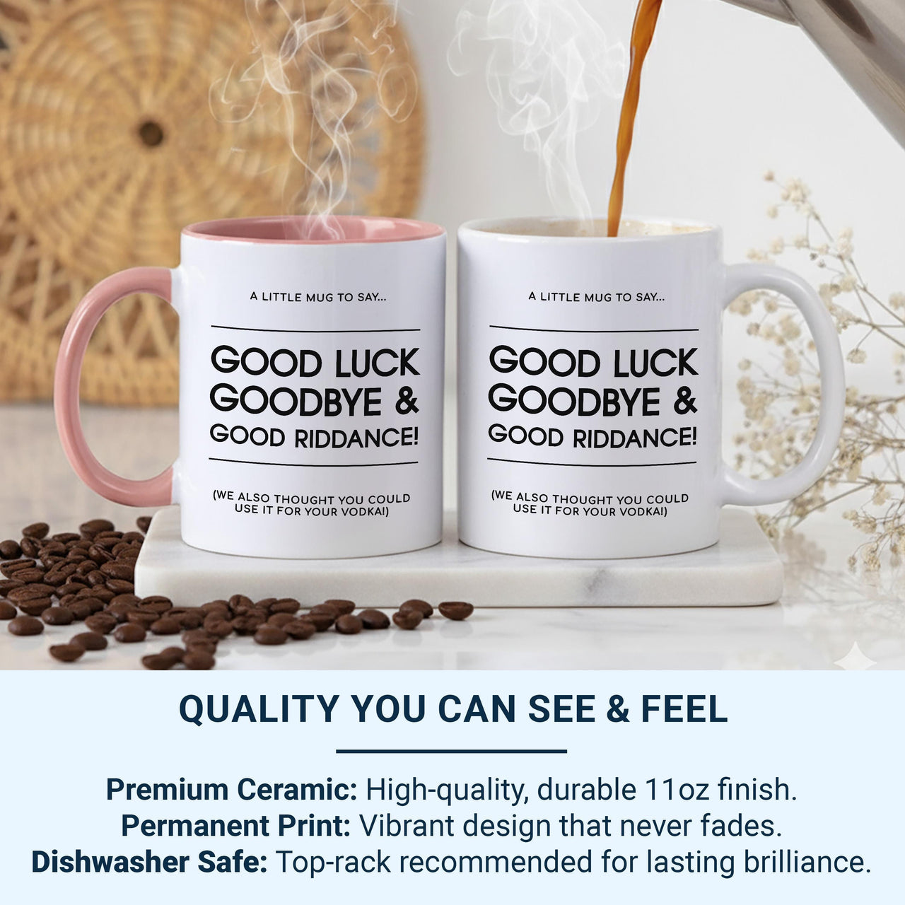 Good Luck, Goodbye and Good Riddance Mug – Hilariously Rude Leaving Gift for Colleagues – New Job Farewell Office Humour
