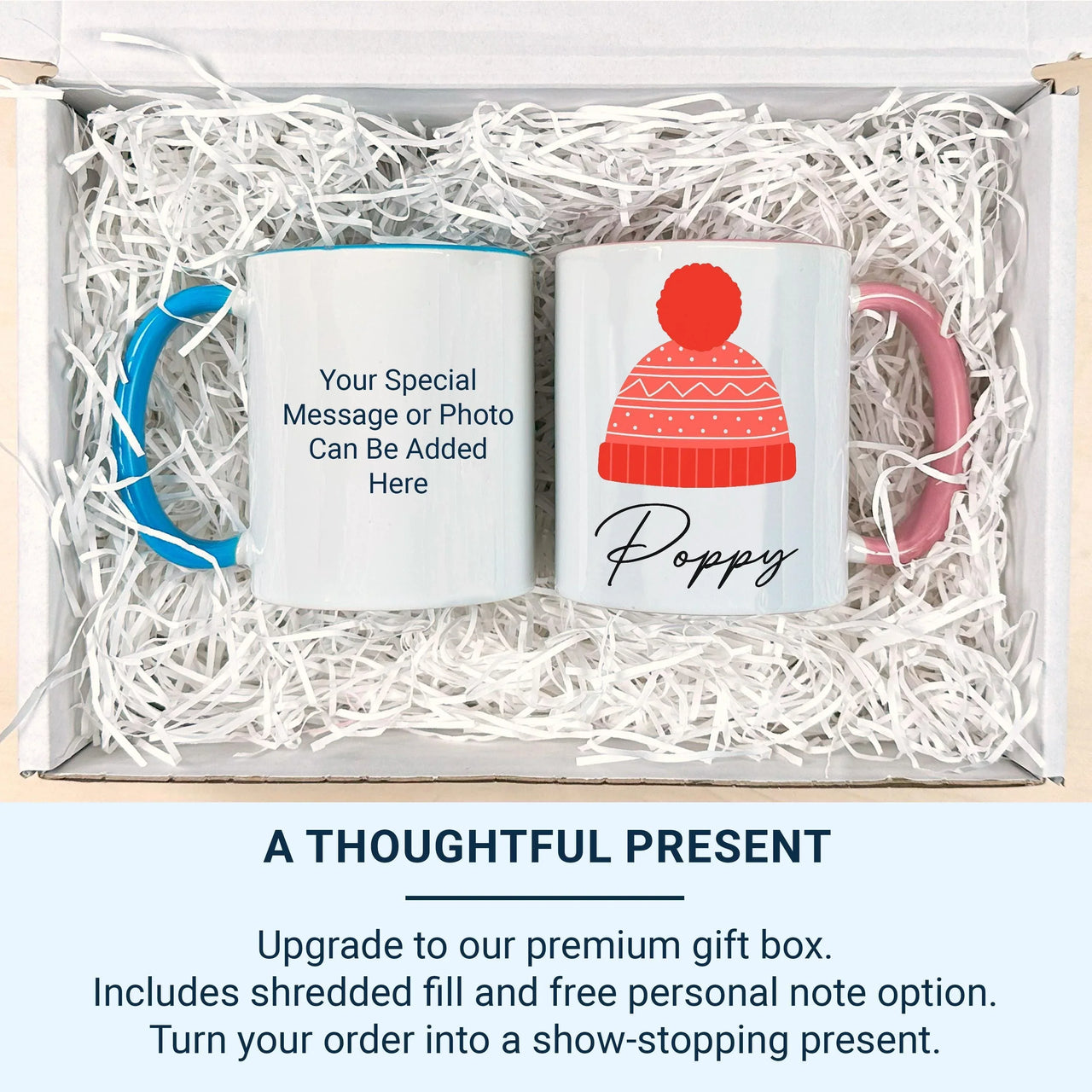 Personalised Winter Hat Mug – Custom Name Ceramic Cocoa Cup with Festive Bobble Beanie