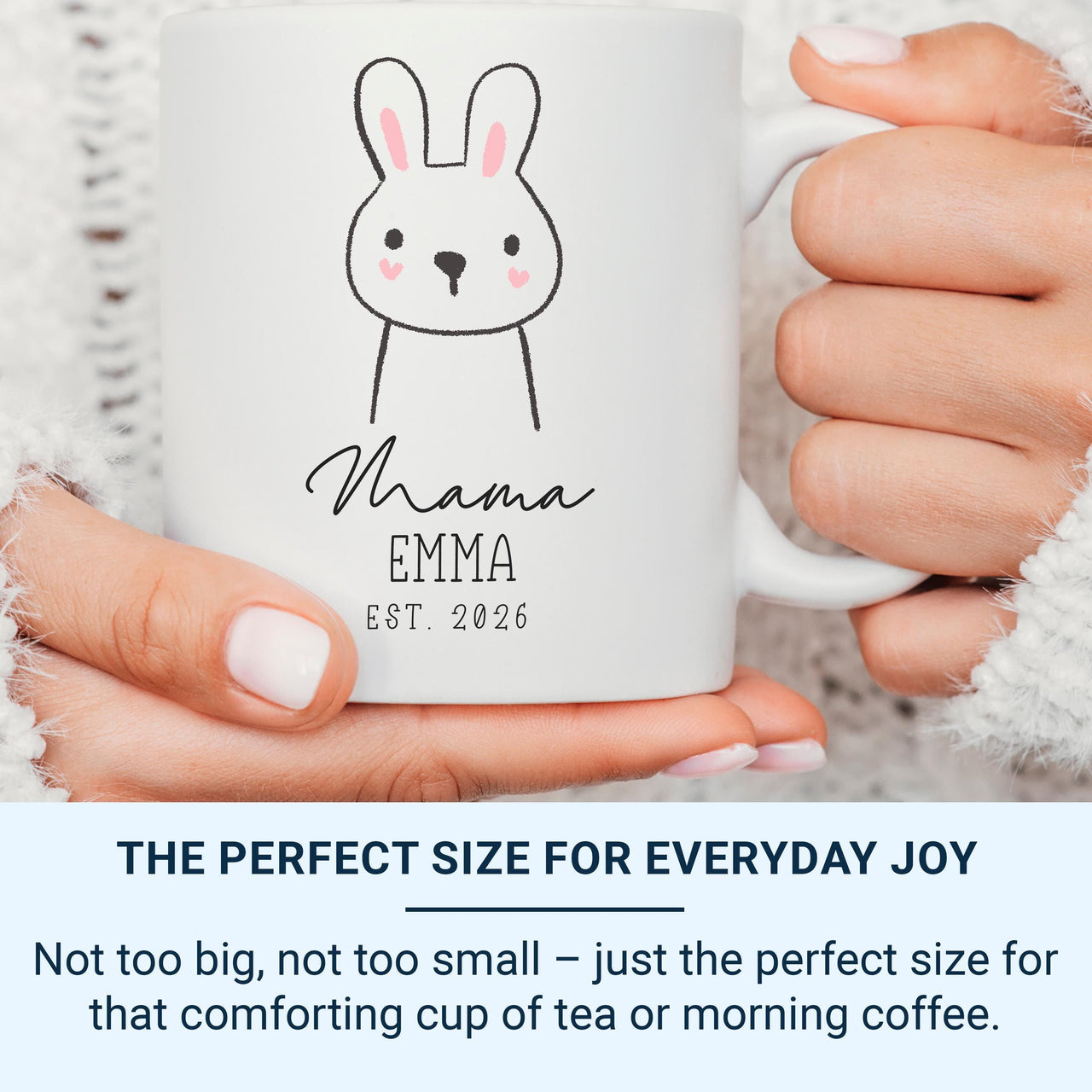 New Mama Mug – Personalised Name and EST. 2026 with Cute Bunny – First Mother’s Day, Baby Shower and Hospital Bag Gift