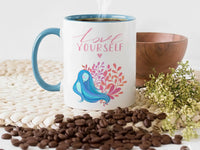 Love Yourself Mug – Motivational Ceramic Coffee Cup with Botanical Art
