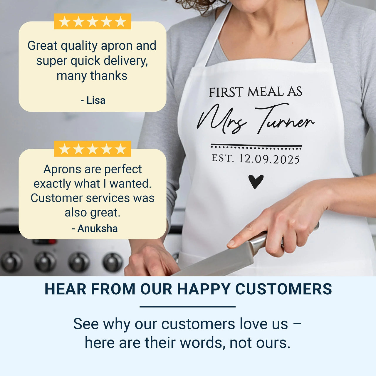 Personalized Wedding Apron – Custom Name, Adjustable Cotton & Durable Polyester Blend