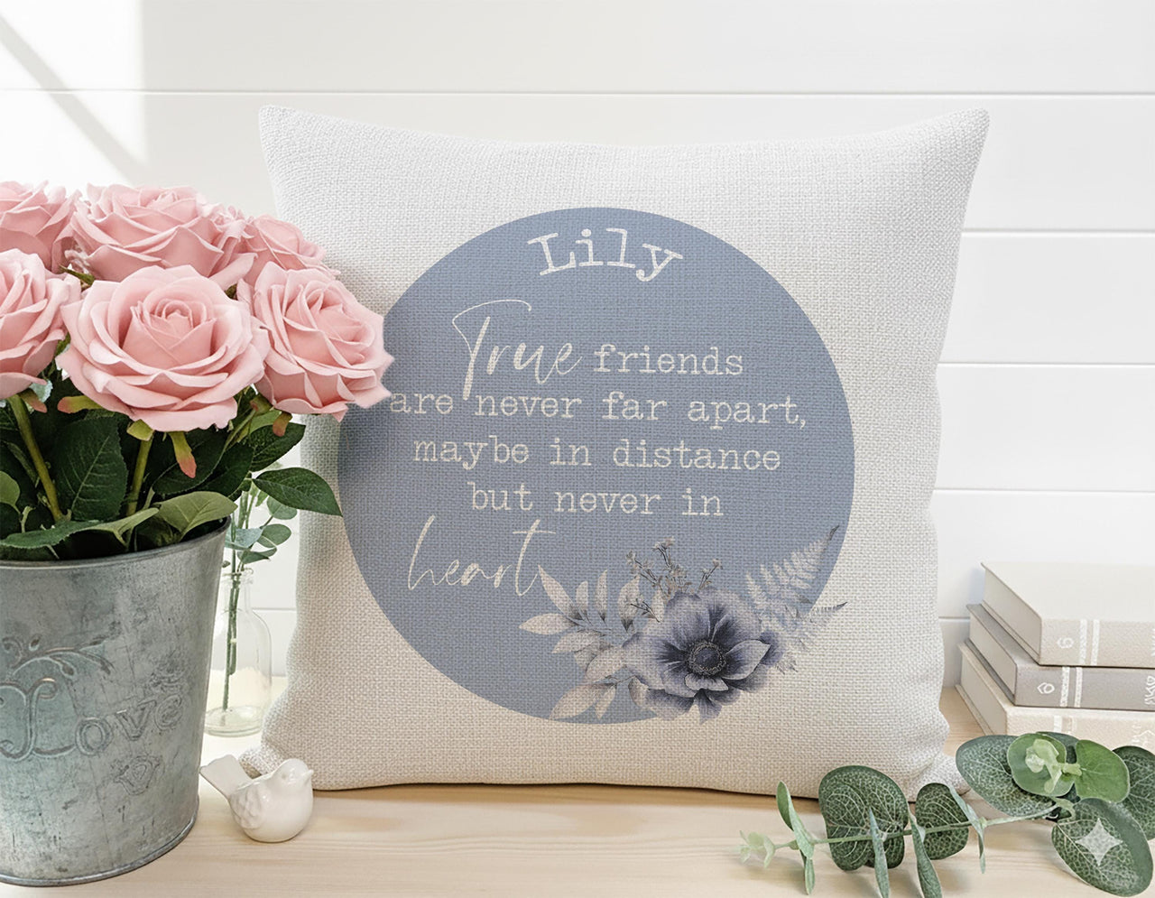 Personalised Best Friend Cushion, Besties Gift, True Friends are Never Apart Pillow Case, Long Distance Birthday Gift, Flower Pillow Case