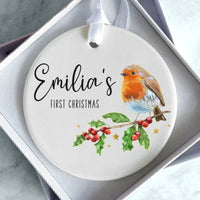 Thumbnail for Bespoke Baby's 1st Christmas Ornament - Winter Bird Motif - Keepsake Decoration - DENMARY