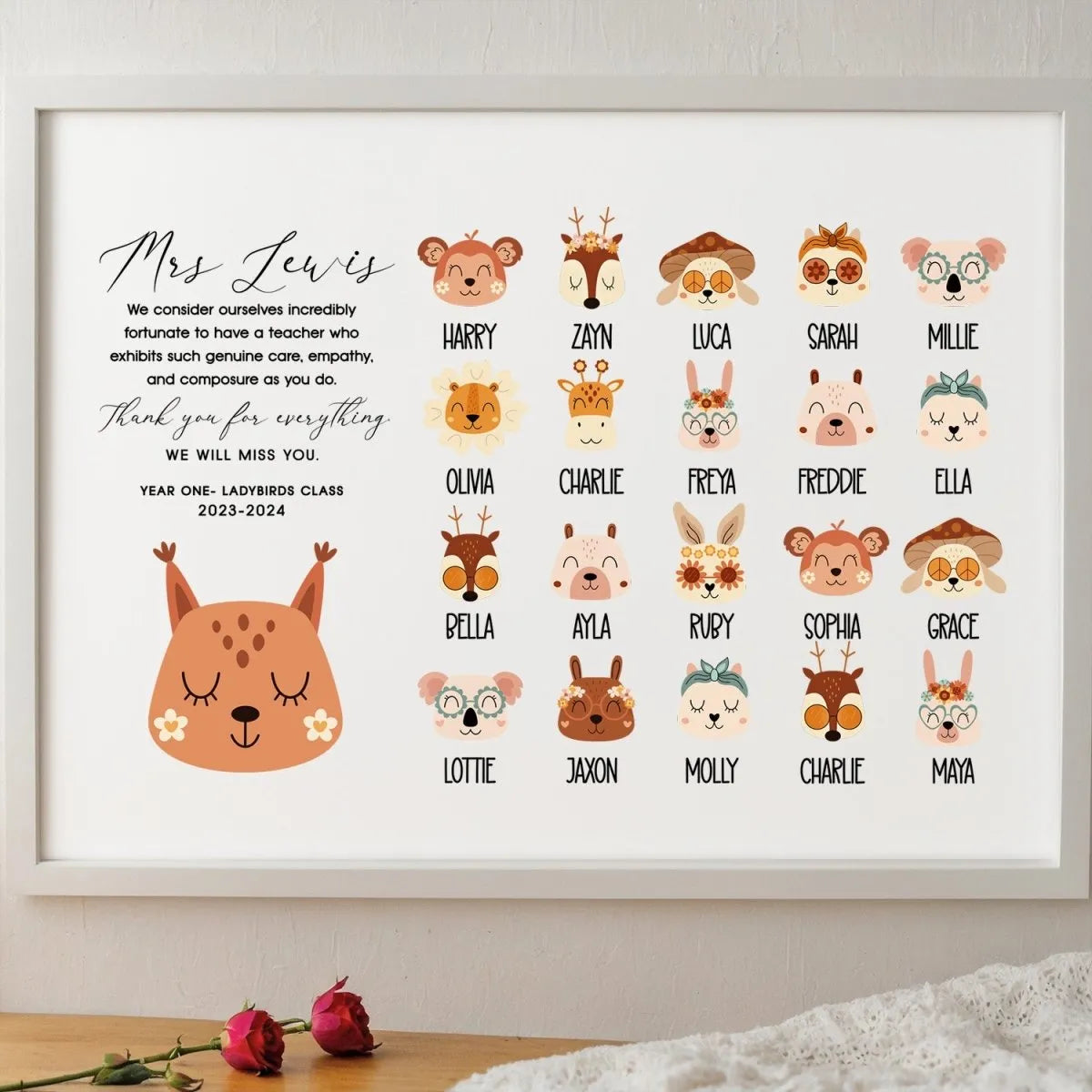 Bespoke Classroom Art - Animal Faces - Gift for School Occasions - DENMARY