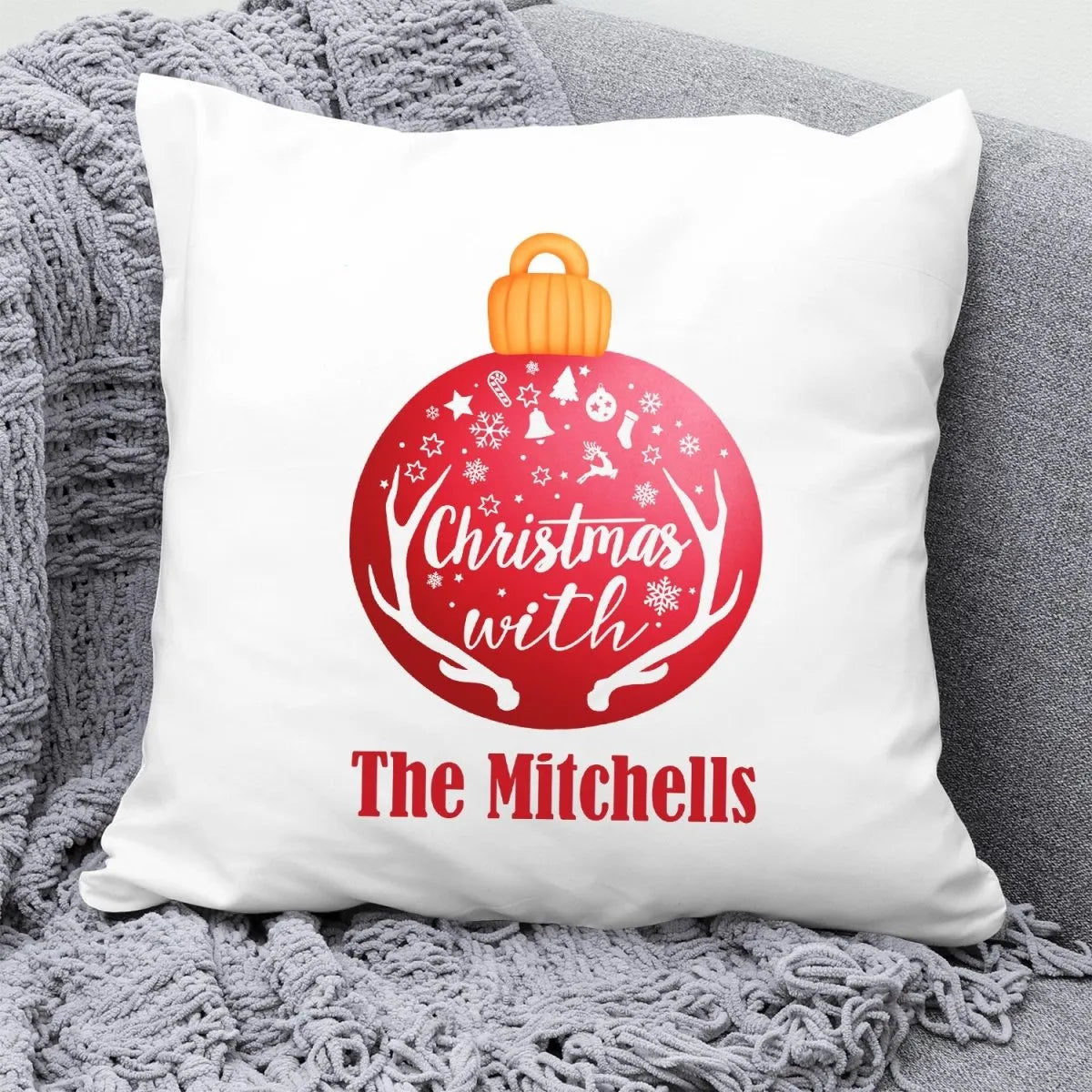 Bespoke Xmas Cushion Cover - Festive Family Gift Bauble Motif - DENMARY