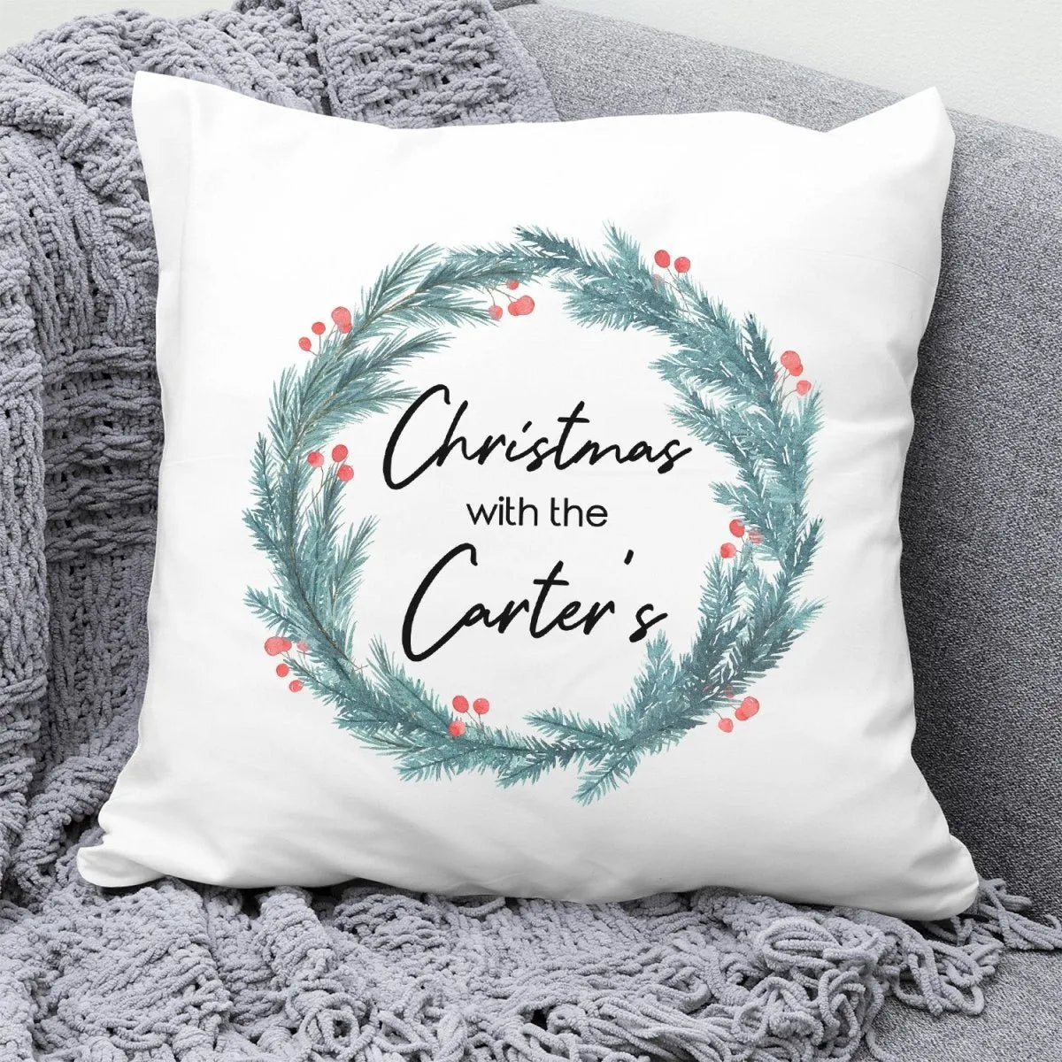 Bespoke Xmas Cushion - Wreath Design - Festive Home Adornment - DENMARY