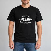Best Husband Ever Iron-On Transfer, shown on a black t-shirt