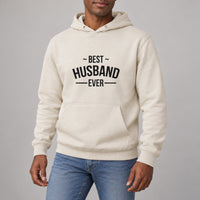 Best Husband Ever Iron-On Transfer, shown on a natural hoodie