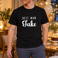 Best Man Iron-On Transfer - Personalised Wedding Name Design, shown on a black t-shirt
