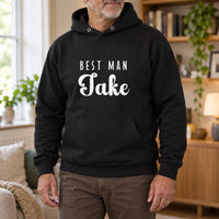 Best Man Iron-On Transfer - Personalised Wedding Name Design, shown on a black hoodie
