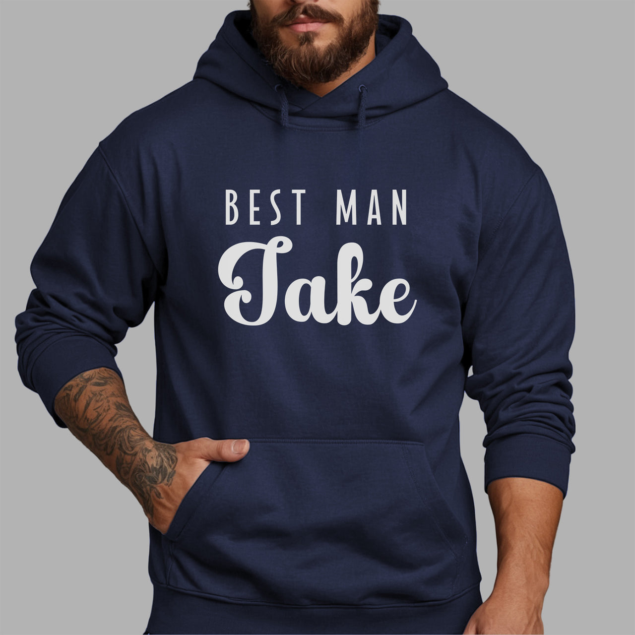 Best Man Iron-On Transfer - Personalised Wedding Name Design shown on a hoodie