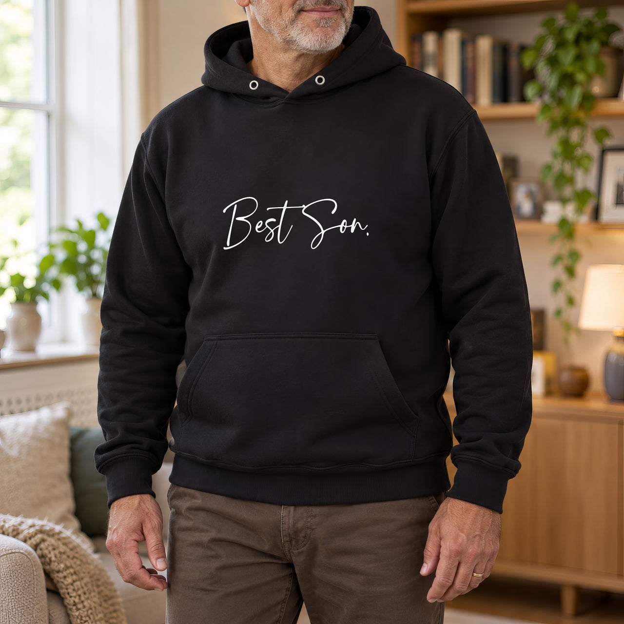 Best Son Iron-On Transfer - Family Tee HTV Design, shown on a black hoodie
