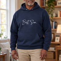 Best Son Iron-On Transfer - Family Tee HTV Design, shown on a navy hoodie