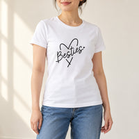 Besties Script Heart Iron-On Transfer - DENMARY HTV, shown on a white t-shirt