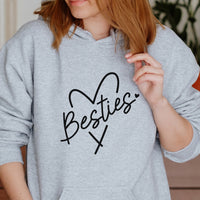 Besties Script Heart Iron-On Transfer - DENMARY HTV shown on a hoodie