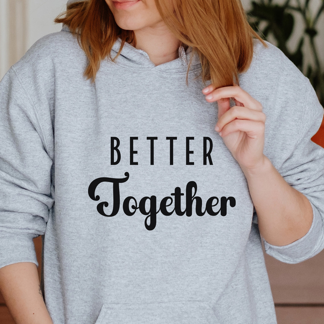 Better Together Couples Iron-On Transfer shown on a hoodie