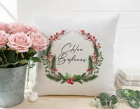 Personalised Christmas Cushion – Festive Seasonal Pillow with Pine Berry Decoration