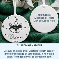 Fox Party Ornament - Playful Kids Keepsake with Stars & Name for Christmas Tree