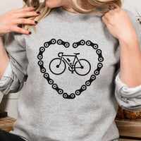 Bicycle Chain Heart Iron-On Transfer - DENMARY HTV shown on a sweatshirt