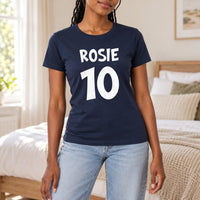 Navy T-shirt with the Bold Name and Age design printed on the chest