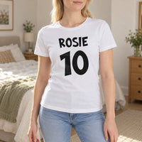 White T-shirt with the Bold Name and Age design printed on the chest