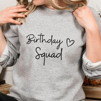 Birthday Squad Iron-On Transfer shown on a sweatshirt