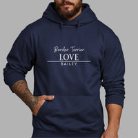 Border Terrier Iron-On Transfer - Personalised Pet Name Design shown on a hoodie