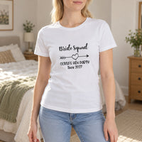 Bride Squad Hen Party Iron-On Transfer - Personalised Name, Destination & Year, shown on a white t-shirt