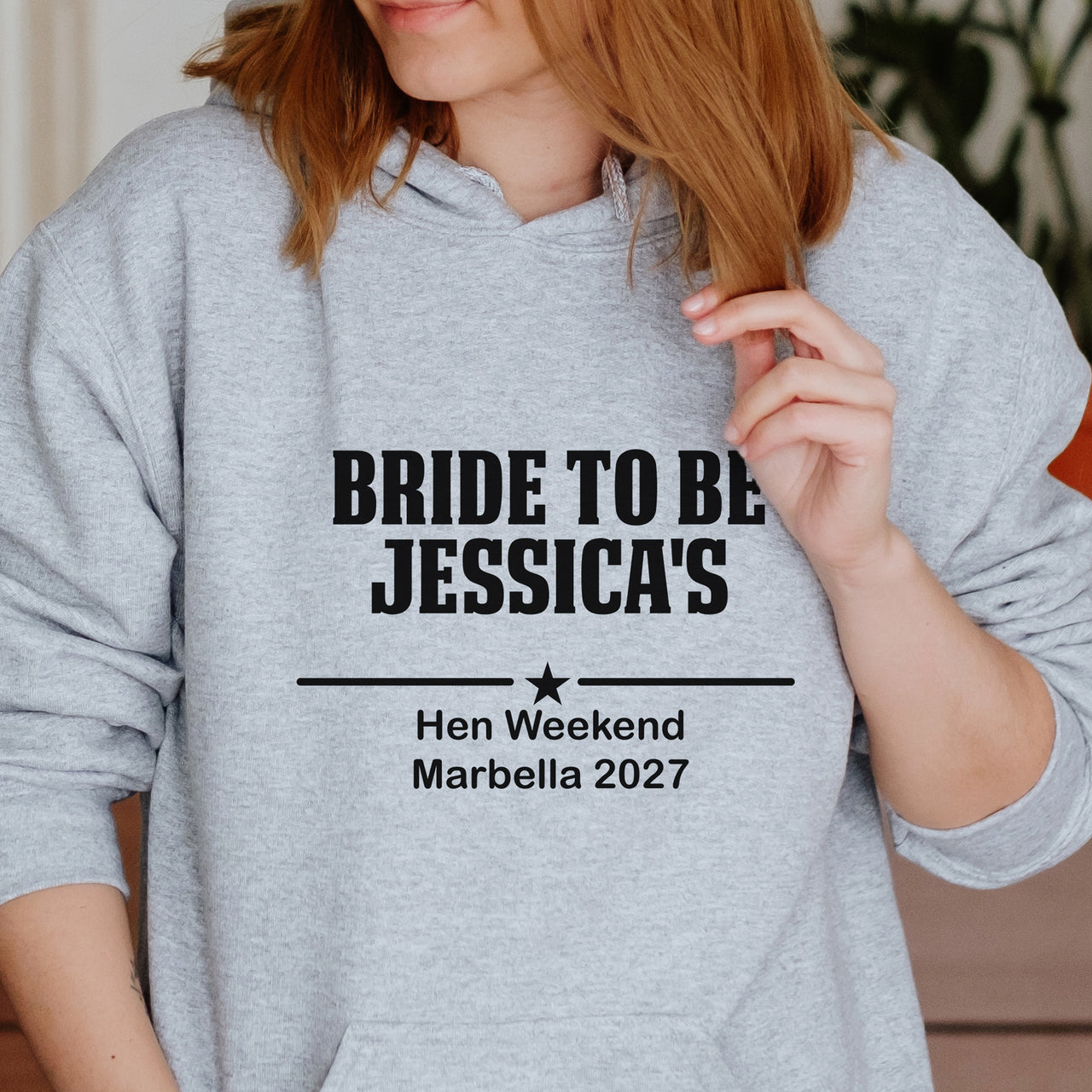 Bride To Be Hen Party Iron-On Transfer shown on a hoodie