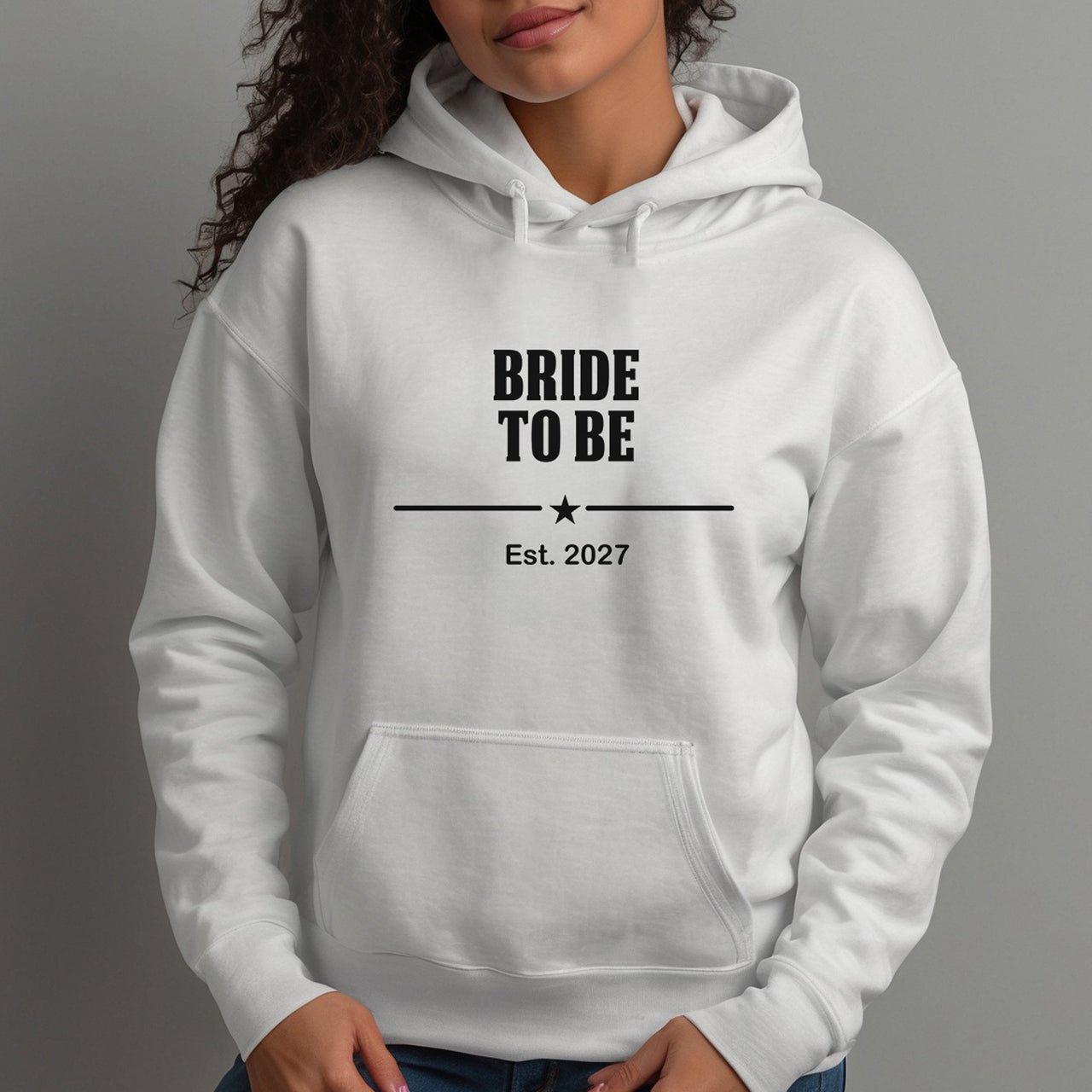 Bride To Be Varsity Iron-On Transfer shown on a hoodie