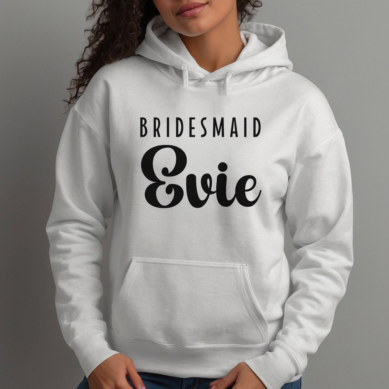 Bridesmaid Iron-On Transfer shown on a hoodie