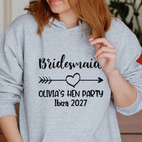 Bridesmaid Hen Do Iron-On Transfer shown on a hoodie