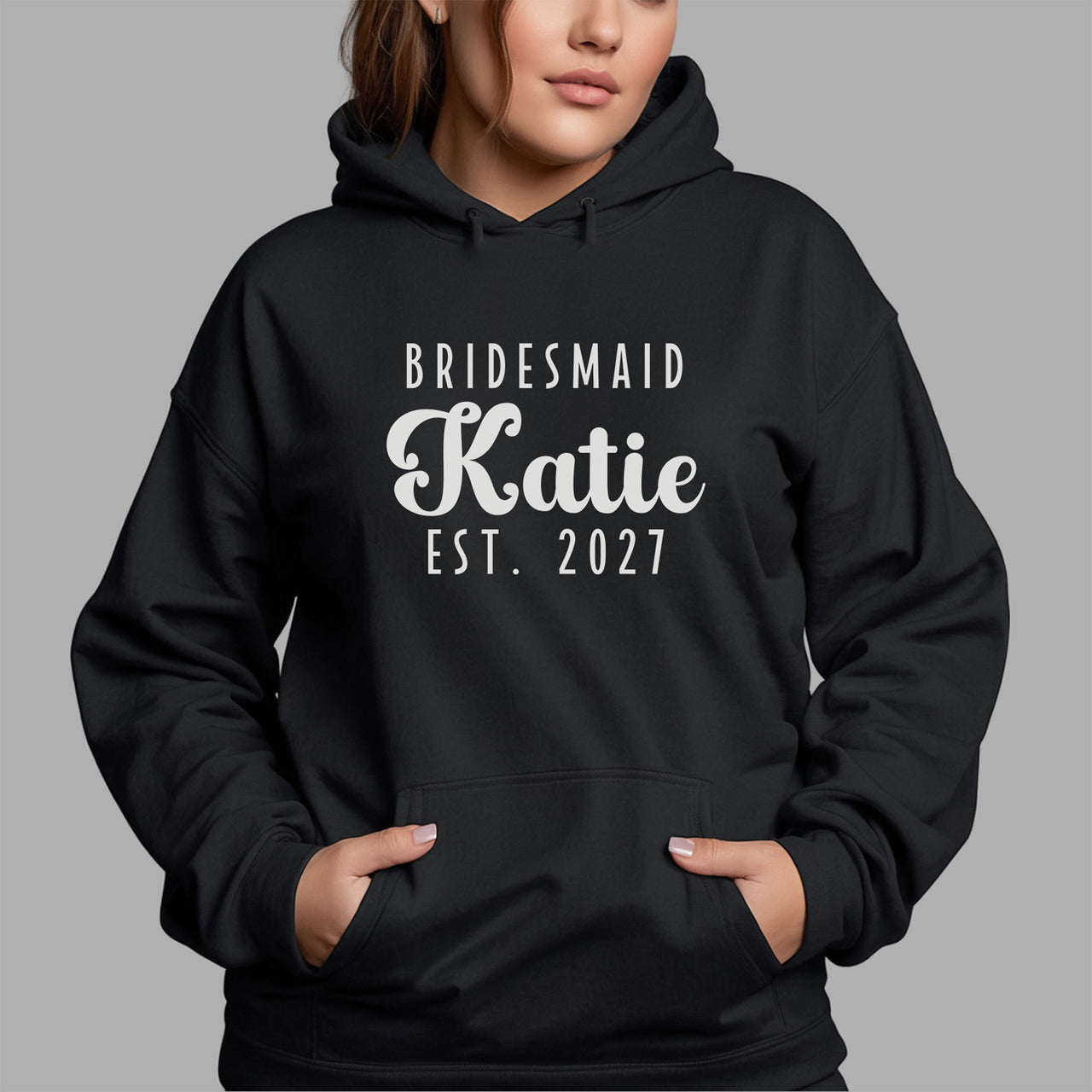 Bridesmaid Hen Party Iron-On Transfer shown on a hoodie