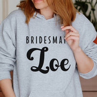 Bridesmaid Name Iron-On Transfer - Personalised Wedding Design shown on a hoodie