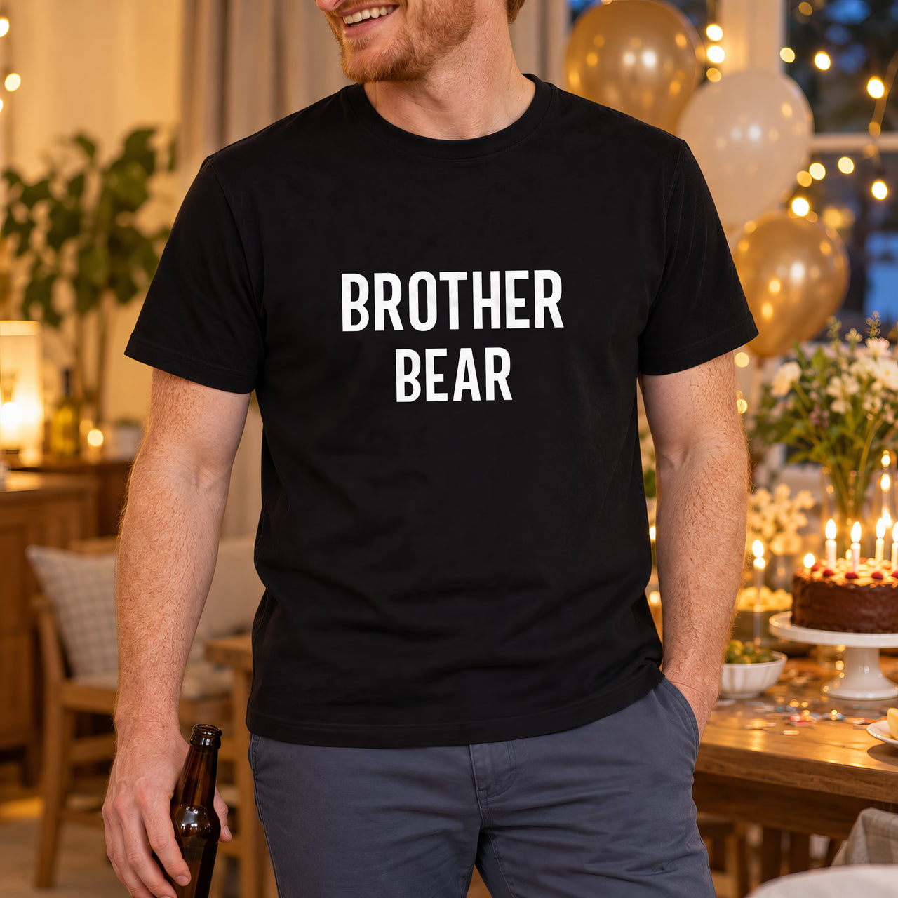 Brother Bear Iron-On Transfer, shown on a black t-shirt