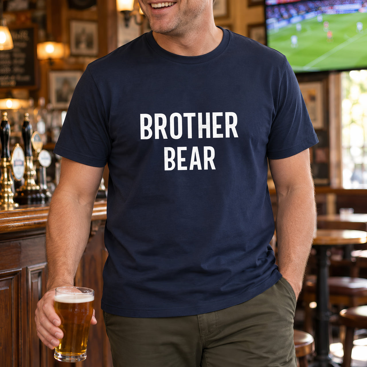Brother Bear Iron-On Transfer, shown on a navy t-shirt