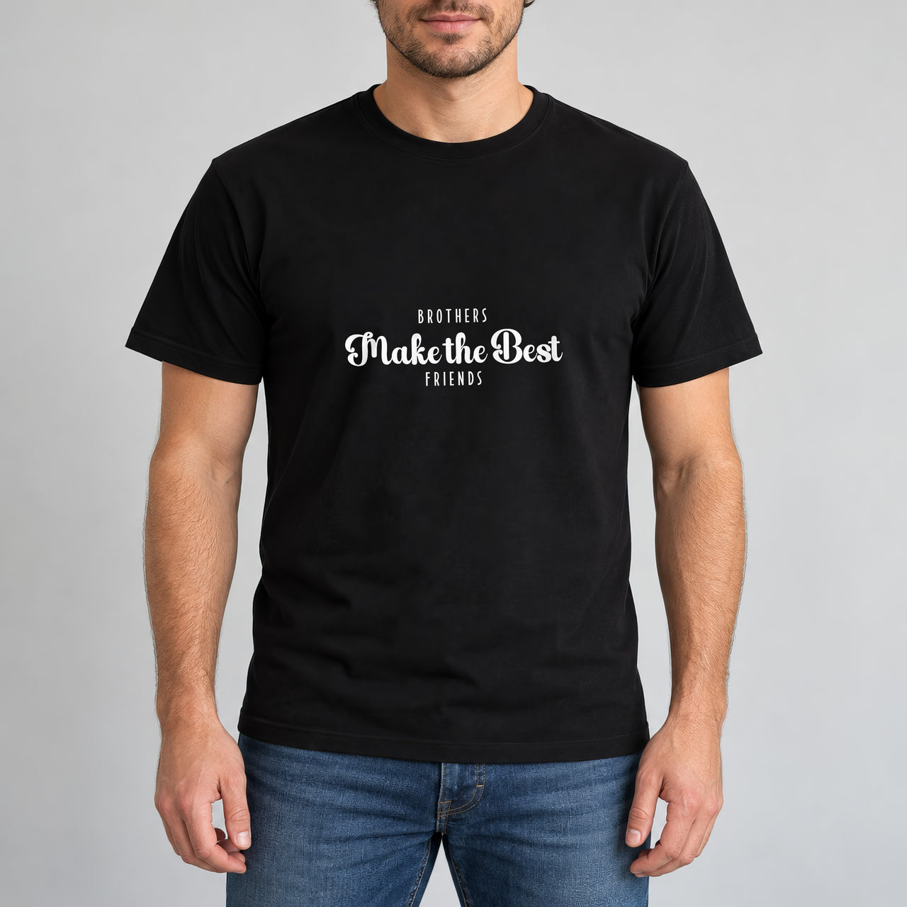 Brothers Make The Best Friends Iron-On Transfer - Sibling Design, shown on a black t-shirt