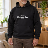 Brothers Make The Best Friends Iron-On Transfer - Sibling Design, shown on a black hoodie