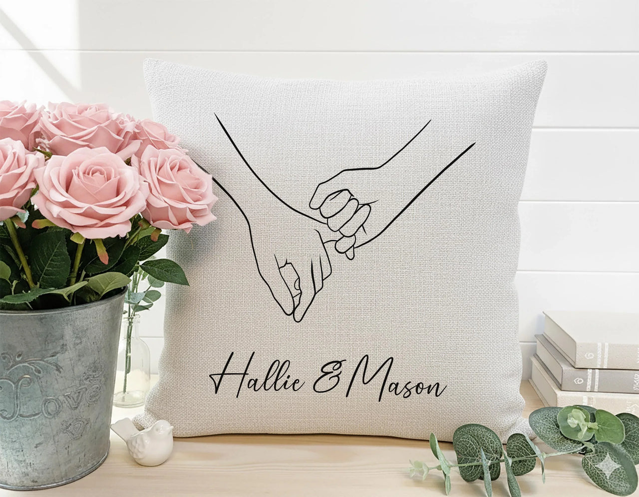 Personalised Pinky Promise Cushion - Minimal Romantic Keepsake with Names & Line Art for Couples