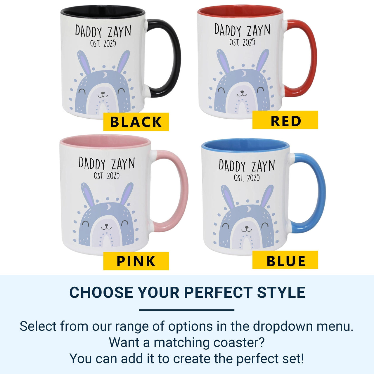 New Daddy Mug – Personalised Name and EST. 2025 – Cute Character Design for Baby Shower and First Father’s Day